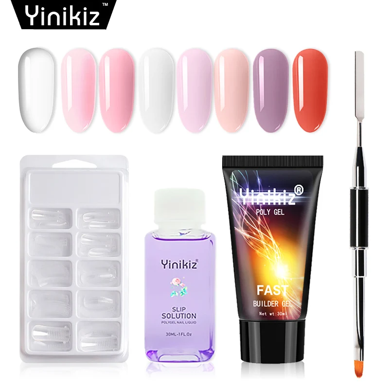 

Yinikiz Poly Gel Color Quick Extension Gel UV LED Acrylic Builder Gel Tips Enhancement Slip Solution Kit