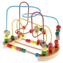 Baby Activity Bead Maze Puzzle, Toddler Baby Wooden Roller Coaster Sliding Beads Game Developmental Toy - Fruits