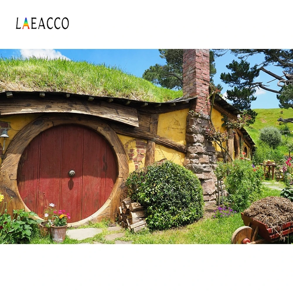 

Laeacco Wooden Round Door Hill House Scene Backdrop Photography Backgrounds Customized Photographic Backdrops For Photo Studio