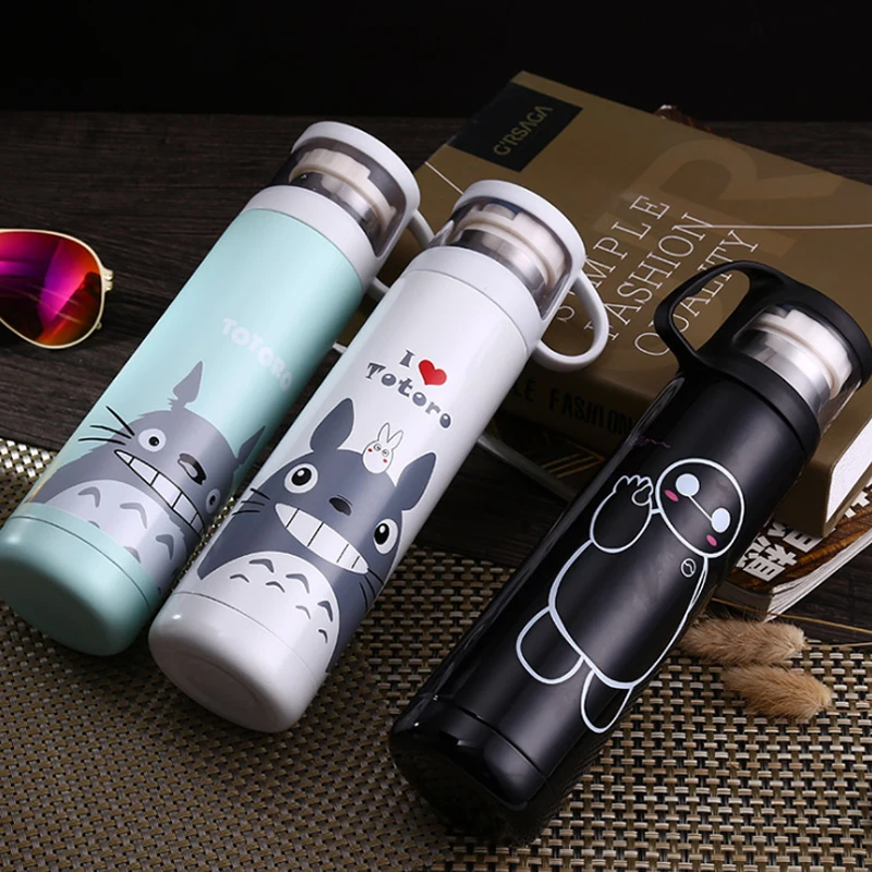 

500ml Stainless Steel Thermos Bottle Baymax Thermos Totoro For Kids Child Vacuum Thermo Mug Winter My Bottle Termos Cat Mug