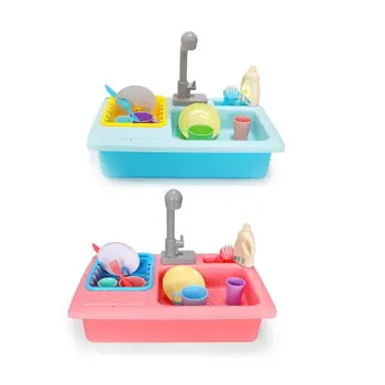 

Kids Plastic Simulation Electric Dishwasher Sink Pretend Play Kitchen Toy Set Interactive Toys for Children Boys Girls Gifts