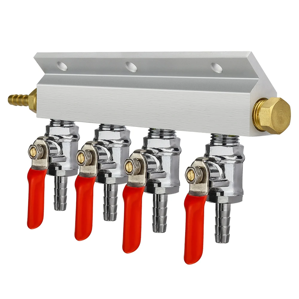 

4 Way Co2 Gas Distribution Block Manifold With 7Mm Hose Barbs Homebrewing Draft Beer Dispenser Keg