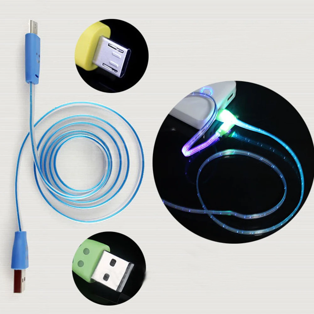 1M Micro USB Phone Cable Colorful Gradient LED USB2.0 Micro USB Cable