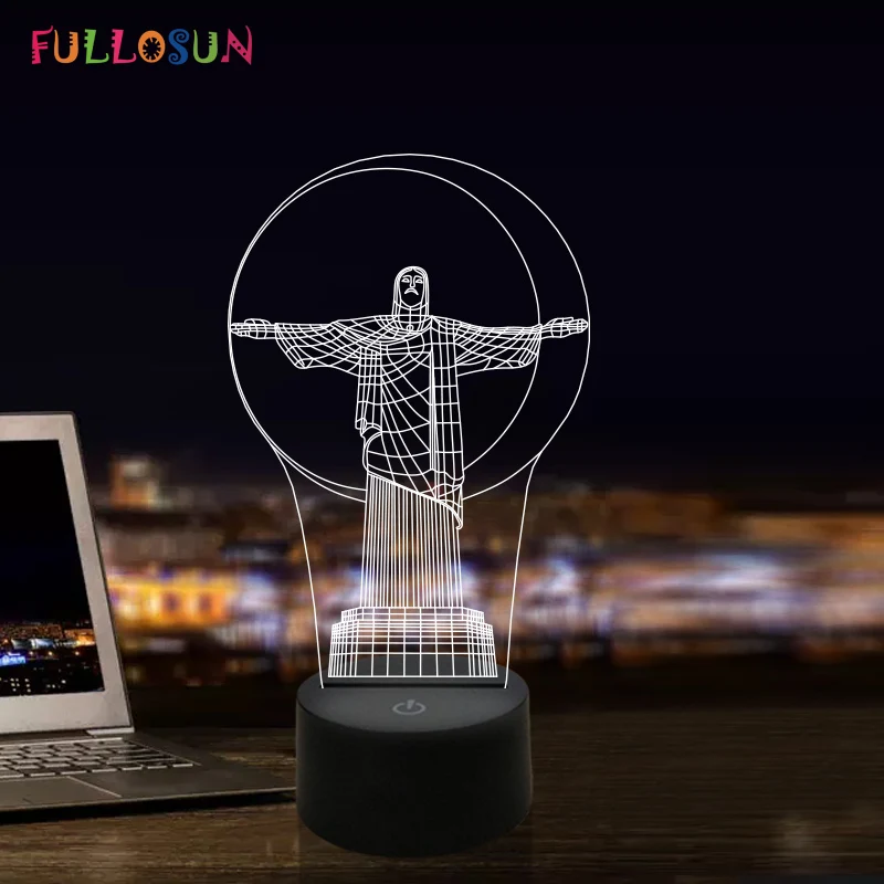 

Colourful 3D Illusion Night Light LED Jesus USB Bedside Lamp Creative Gift for Bedroom Decoration Nightlights