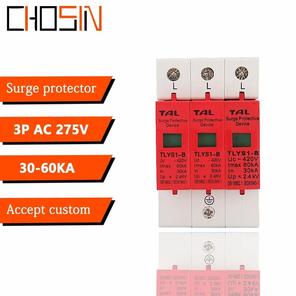 Защита от перенапряжения B60-3P 30KA ~ 60KA 275V 385V 420V AC Spd домашнее защитное устройство