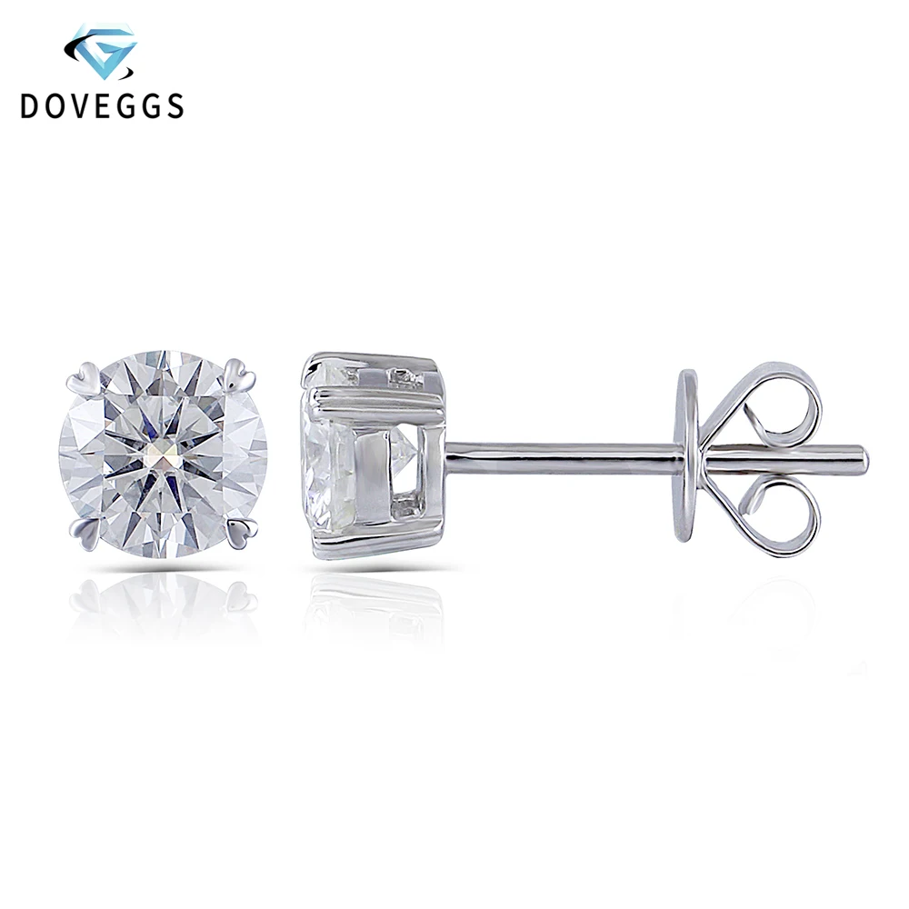 Женские серьги-пусеты DovEggs 1CTW 5 мм F цвет прозрачный моисанит 14 к белое золото