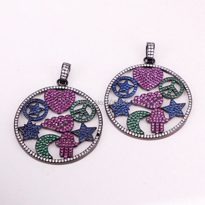 

4PCS Star Palm Moon Heart Shaped Crystal Zirconia Pendant, Colorful CZ Micro Pave Necklace Pendant, Jewelry Findings