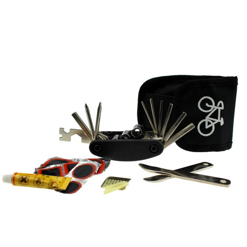 

Bike Bicycle Cycling Tyre Puncture Repair Tool Kit Key Wrench Set W/ Pouch
