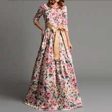Autumn and winter women's elegant party long dress Bohemian flower print dress 2018 winter dress female crane and flower print shell dress
