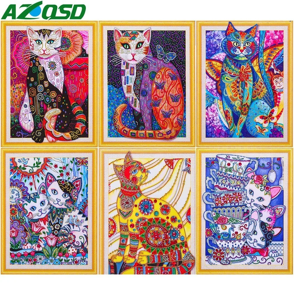 

AZQSD 5D DIY Diamond Embroidery Cat Special Shape Diamond Painting Animal Mosaic Picture Of Rhinestone 40x50