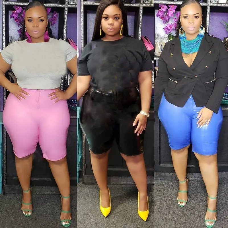 الوردي بو بنطال جلدي عالية مرونة بو بنطال جلدي مثير ارتداءها النساء السراويل النساء الشارع الشهير زائد حجم الصيف السراويل السوداء