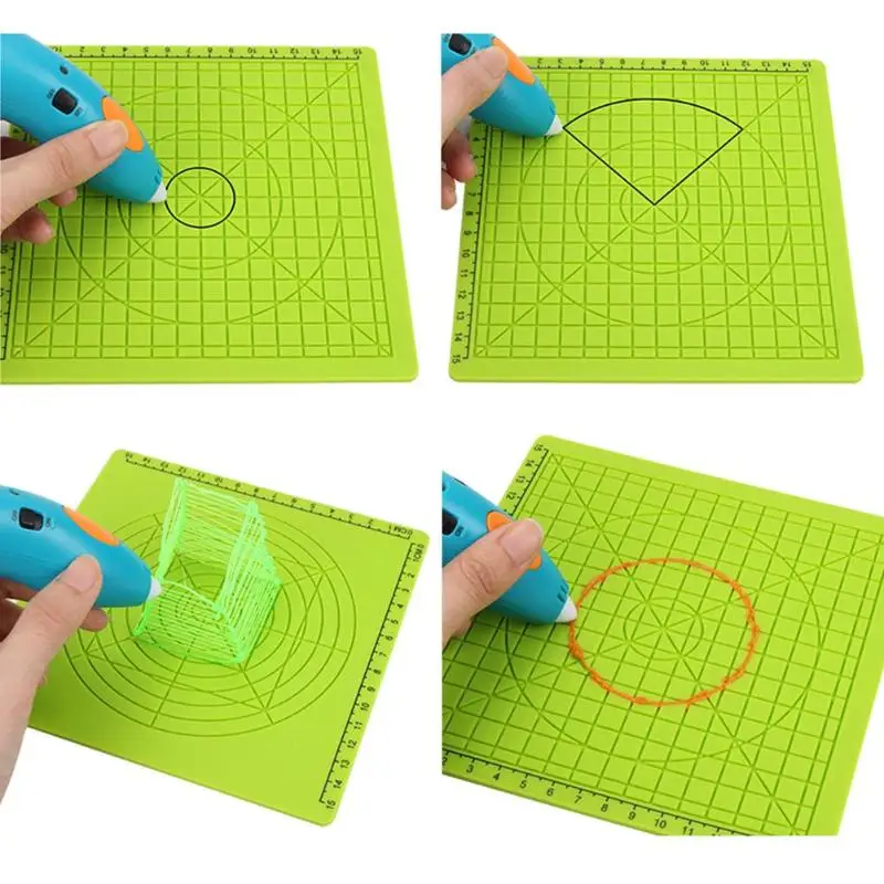 

4pcs 3D Printing Pen Silicone Design Mat Basic Template Multi-shaped Kids Drawing Tools with Heat Proof Finger Caps Kids Gifts