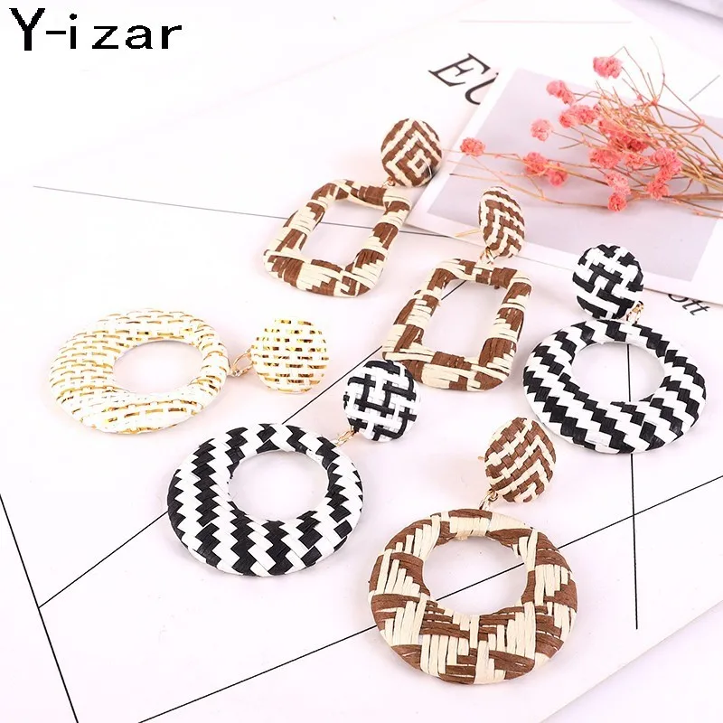 

Women's Earrings Rattan Knitted Red Bohemian Luxury Long Ms. Earrings Jewelry Handmade Geometric Fashion Summer Style New 2019