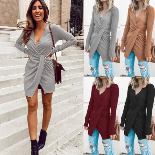 

Women Autumn Winter Long Sleeve Ladies Dresses Knit Bodycon Mini Dress Knitwear