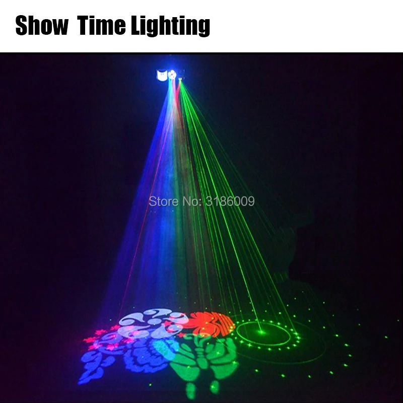 إظهار الوقت جديد وصول أدى 4 في 1 Gobo الليزر ستروب المرحلة تأثير اللون 4 عيون صورة ضوء المهنية ل الترفيه المنزلي KTV