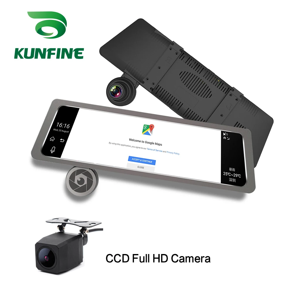 KUNFINE 10\ Android GPS Navi Dash Cam Car DVR Mirror Video Recorder Dual Cameras Recording WIFI Bluetooth With 3G FM Transmit