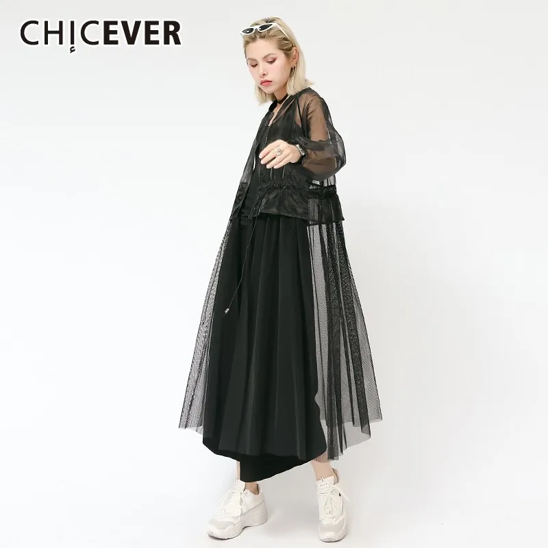 CHICEVER Summrt повседневное однотонное Сетчатое перспективное женское тонкое пальто с