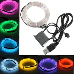 Smuxi 3 м USB EL Провода Гибкие светодио дный светодиодные ленты трубки водостойкие автомобилей одежда для вечеринок Свадебные + конвертер