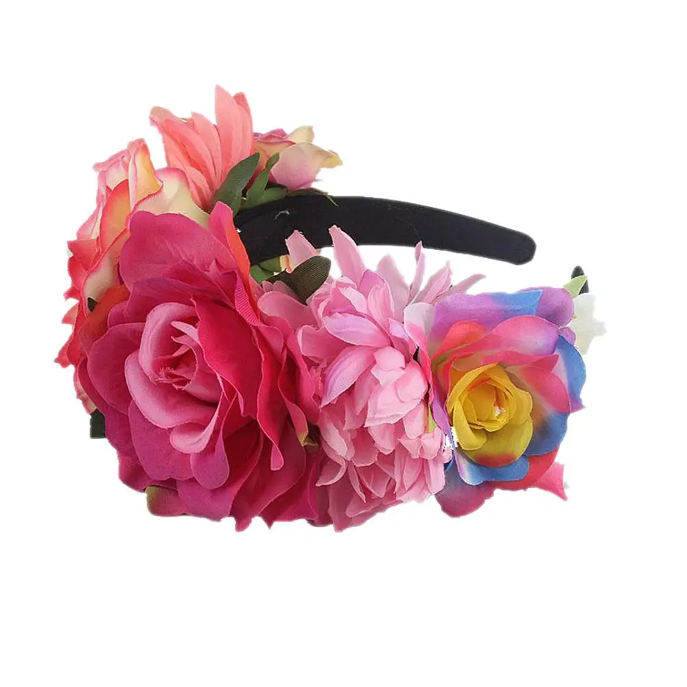 Headband Costume Rose Flower Crown Mexican Headpiece Birthday Party Decorations Kids Wedding Headwear For Bride