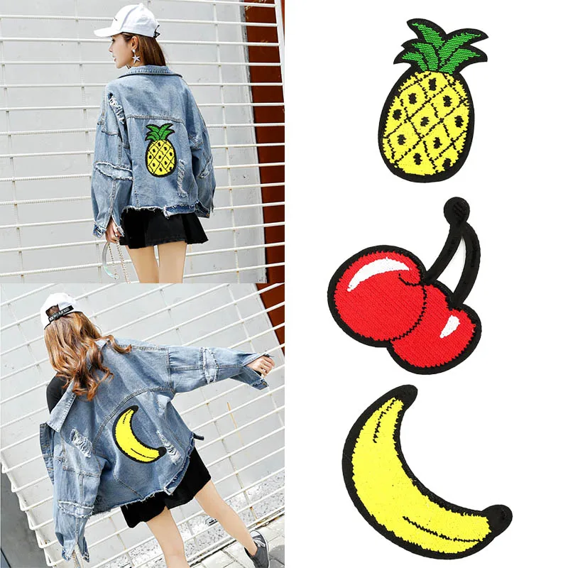 

Double-faced Clothing Patches 1PC Banana cherry paillette Hot Sale Fruits Shaped Fashion Sewing Tools pineapple DIY Iron on DIY