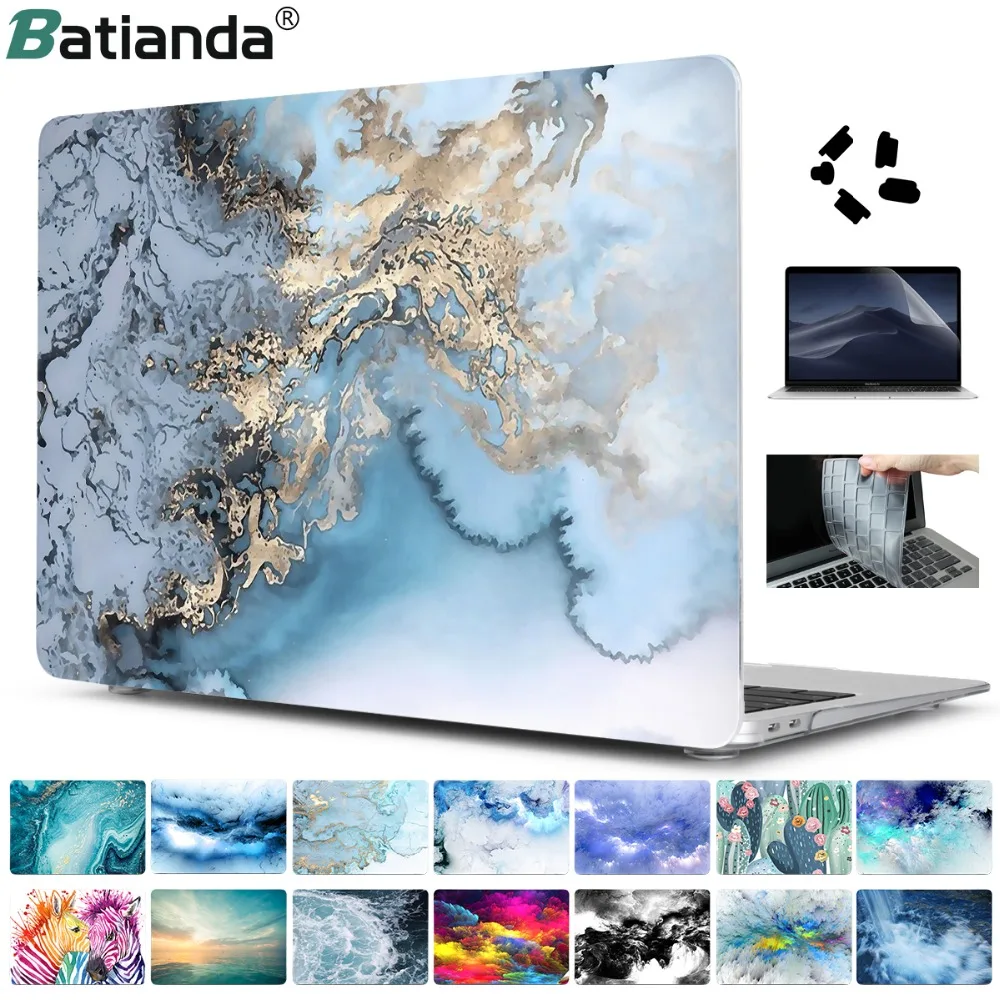Online 4 En 1 Set funda de mármol para Apple MacBook Pro Air 13 15 16 pulgadas touch bar 2019 A2141 A2159 A1932 A1706 A1990 funda dura + regalo gratis