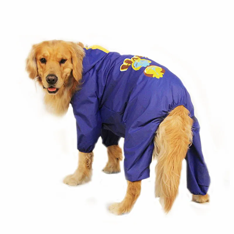 Золотистый дождевик для собак лабрадор, водонепроницаемая куртка с капюшоном, дождевик, мультяшный комбинезон для больших собак, непромокаемый дождевик