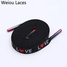 Weiou Flat Single Layer Network Laces With Sublimation Heat Transfer Printed Love Shoelaces Digital Print Black With Metal Tips