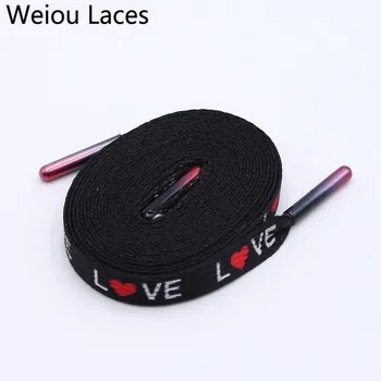 

Weiou Flat Single Layer Network Laces With Sublimation Heat Transfer Printed Love Shoelaces Digital Print Black With Metal Tips