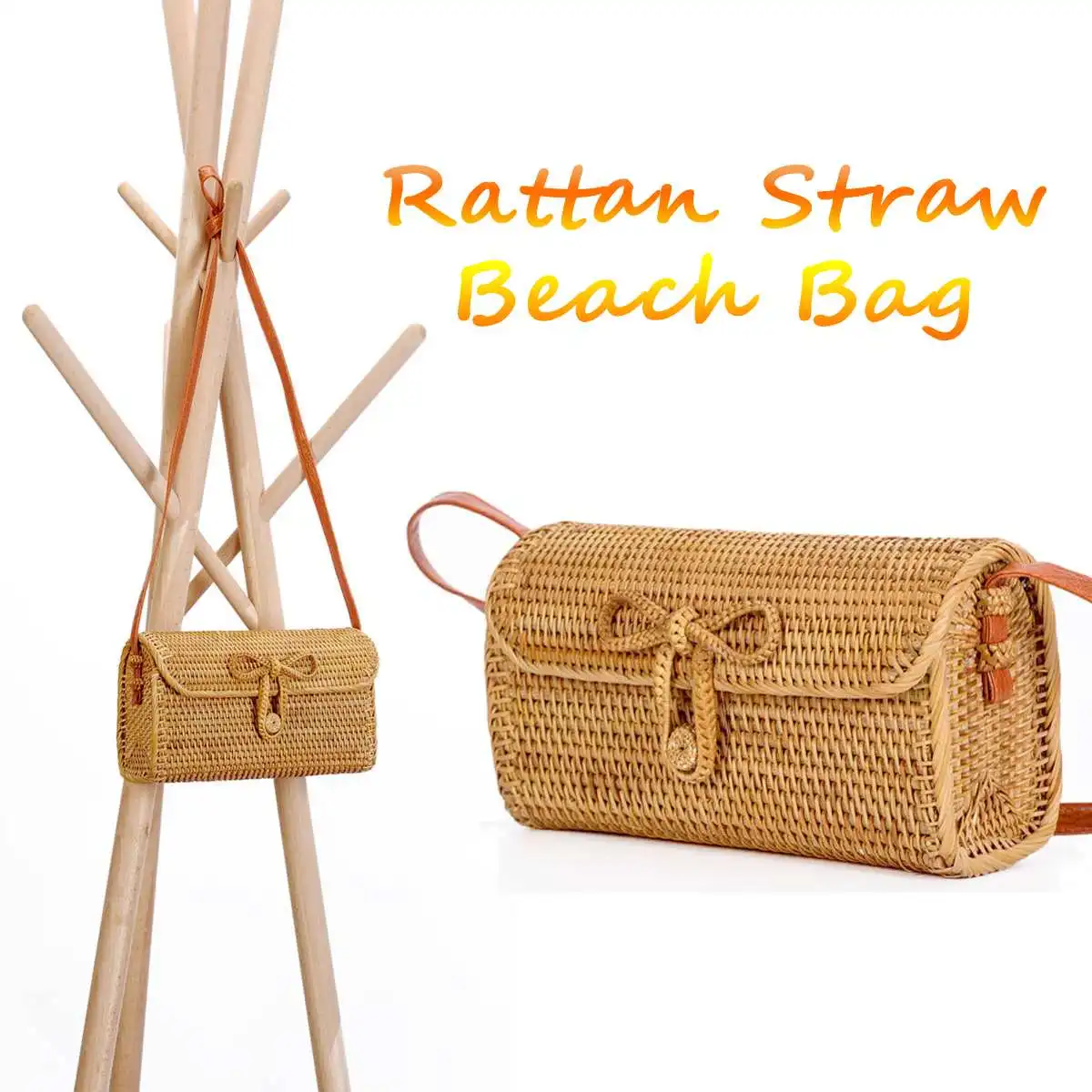

Handmade Bali Island Rattan Straw Bags Bohemia Beach Square Women Bag Hand Woven