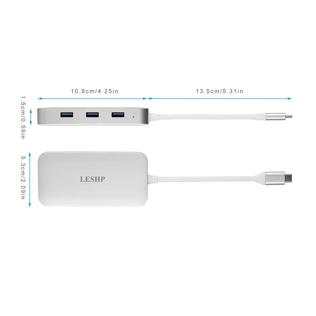 LESHP алюминиевый белый тип-c к USB-3.0 3 портовый концентратор RJ45 гигабитный HDMI 4 к PD зарядка цифровой AV конвертер адаптер