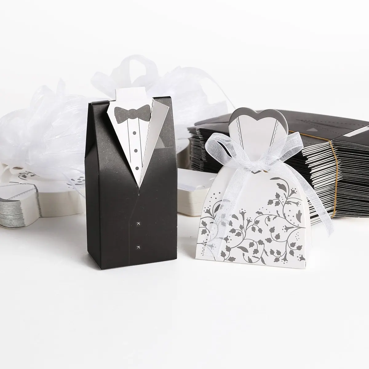 

50 pairs dragee Box black groom + white bride for Wedding