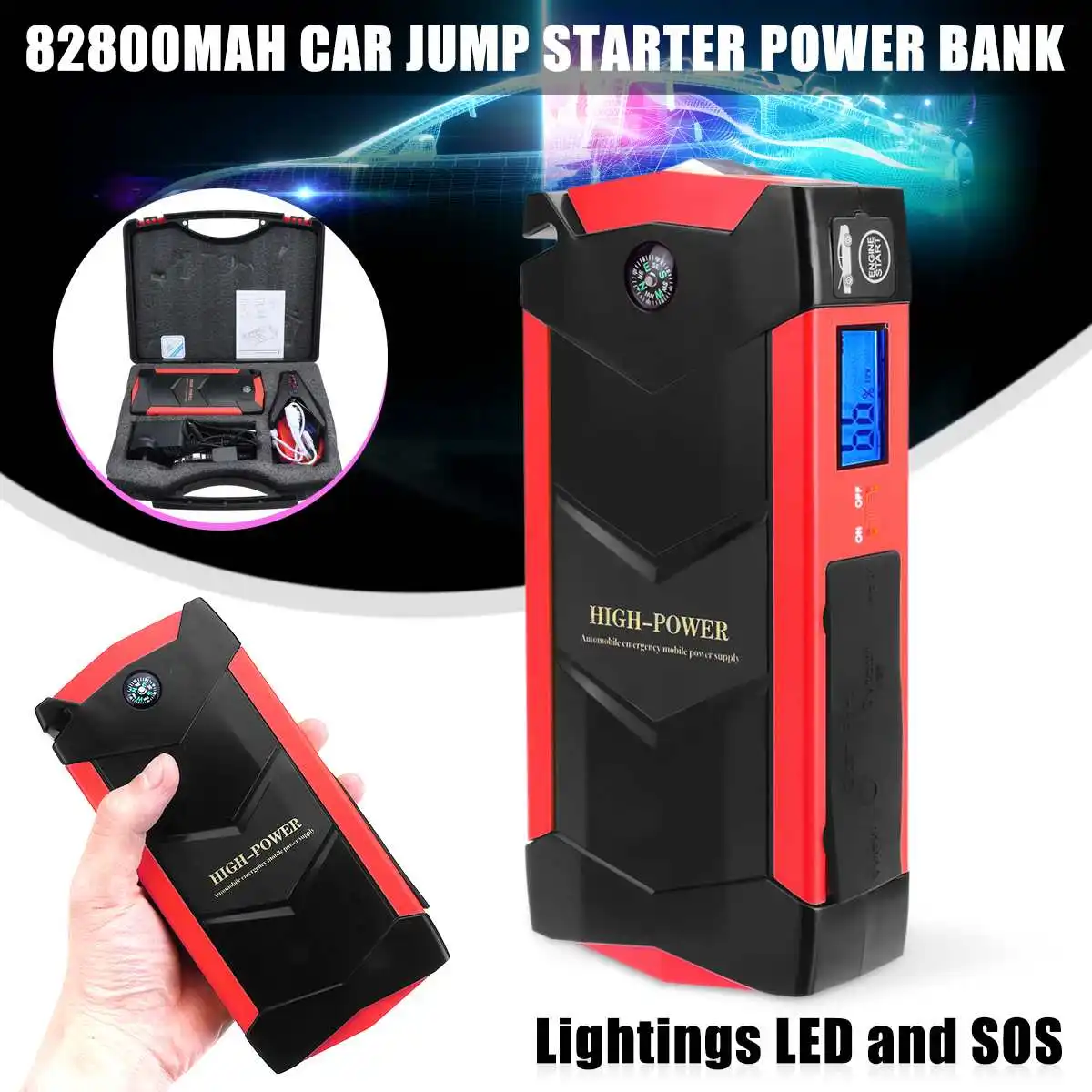 4 USB 12V 82800mAh Portable LED Emergency Car Battery Jump Starter Multifunction Power Bank Tool Kit For Auto Starting Device
