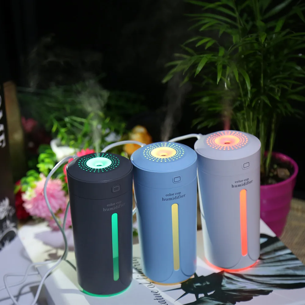 

230ml 5V Mini Air Humidifier Ultrasonic Essential Oil Diffuser 7 Color LED Lights Electric USB Humidifier Car Aroma Diffuser