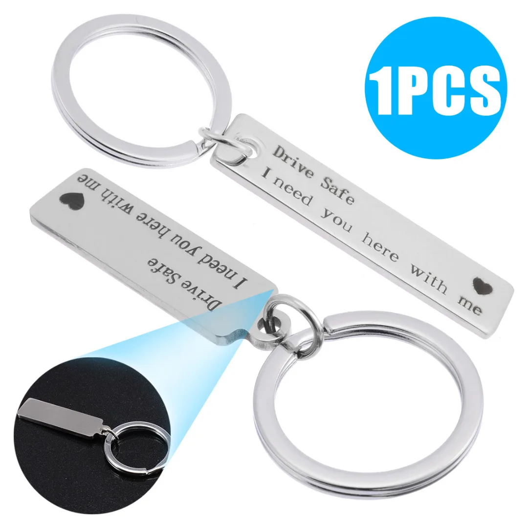 

Trendy Keychains Engraved "Drive Safe I Need You Here With Me" Stamped Keychain Trucker Keyring Jewelry Gift