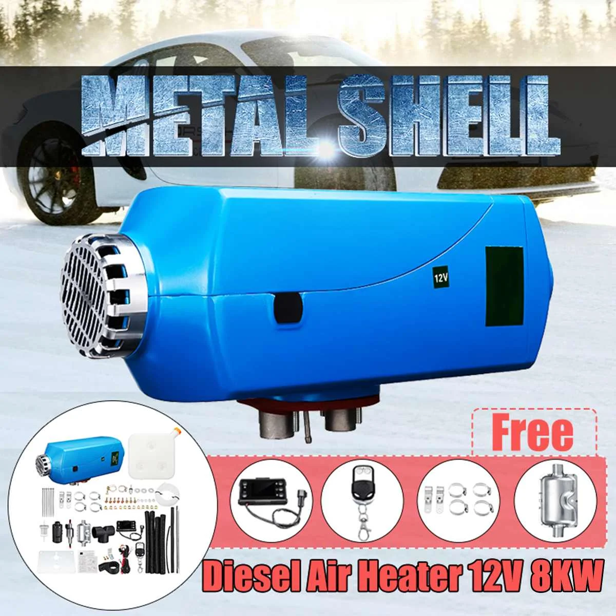 

Metal Shell Car Heater 12V 8KW Air Diesels Fuel Heater Parking Heater For Bus Trucks Van Diesels Mechanical Vehicles Single Hole
