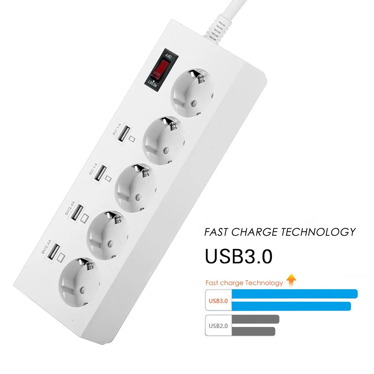 LEORY 5 выход 4 USB розетки EU полоса быстрое зарядное устройство с интеллектуальными