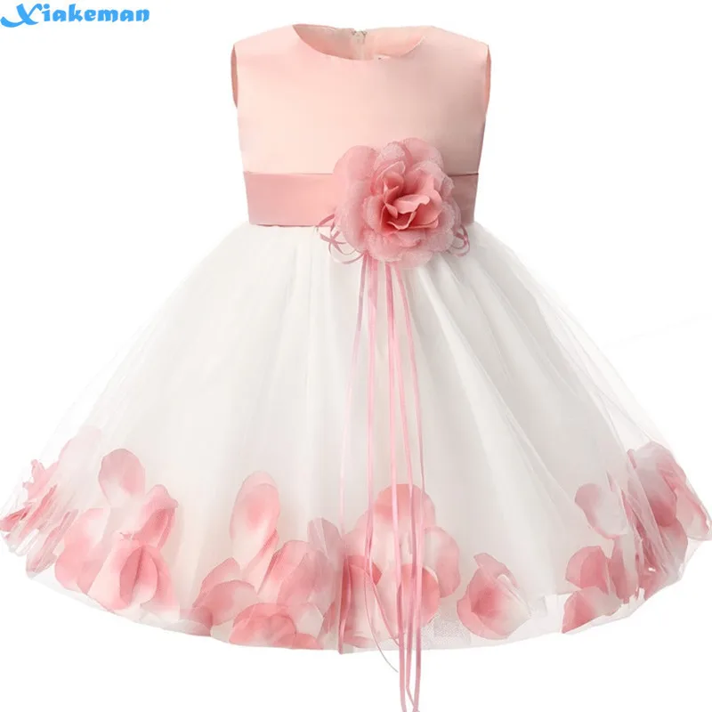 여름 꽃 Baby Dress 대 한 웨딩 자 민소매 Rose Petal 앙 세례 1 년 유아 Girl 생일 세례 옷드레스