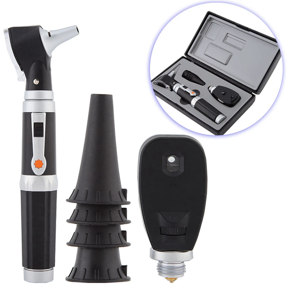 Professional Fiber Optic Otoscope+Ophthalmoscope Kit LED Fiberoptic
