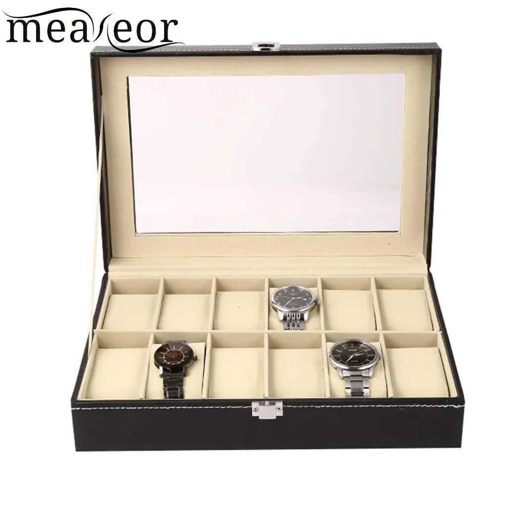 

Meaneor Watch Box Jewelry Display Box Collection Case Holder Organizer Storage Exhibition Hall Shop Home etc Metal Buckle Black