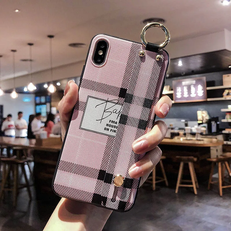 

Wrist Strap Hand Band Case For Huawei P20 Pro Plaid Design Hard PC Shell Cover For Huawei Mate 10 Pro 9 Pro Luxury Stand Coque