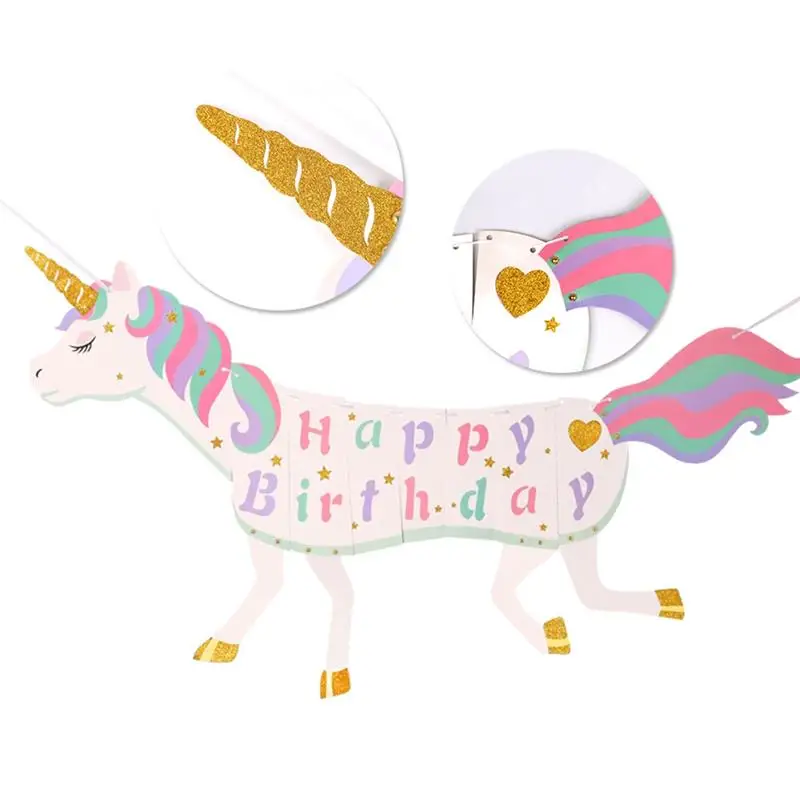

35pcs Romantic Unicorn Theme Party Supplies Cute Room Layout Balloons Set Banner For Birthday Baby Party Decoration
