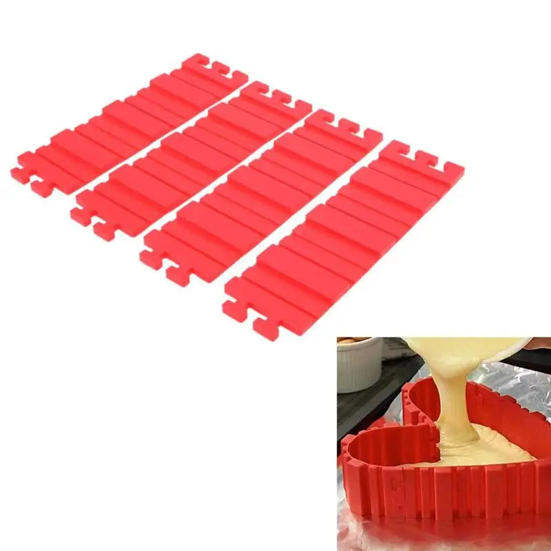 4pcs/set Cake Mold Silicone Red Bread Cake Pan Bake Adjustable DIY