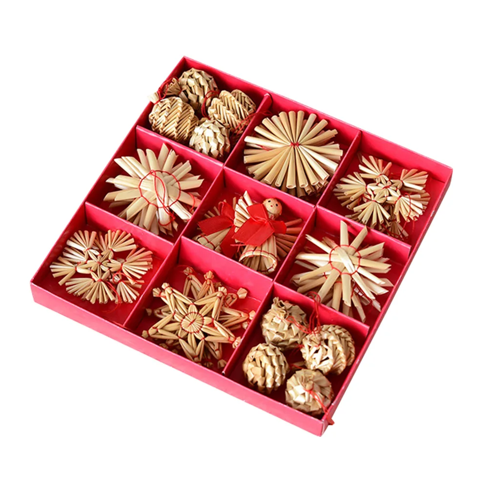 

1 Set of Christmas Hanging Pendant Hollow Handmade Wheat Straw Christmas Tree Hanging Ornament for Christmas Celebration