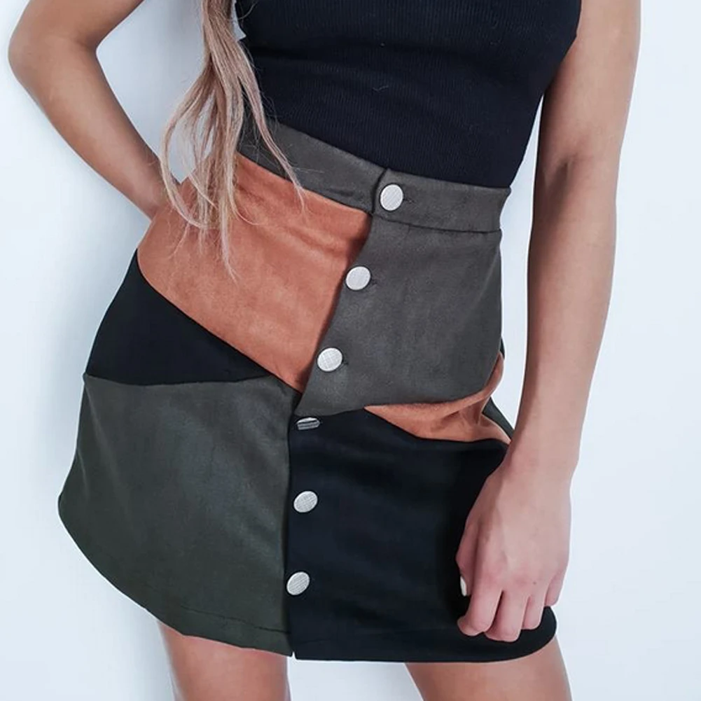 

Brand New Arrival Sexy Women Leather Suede Lace Up Bandage High Waist Party Mini Skirt Hot Seller Patchwork Soft Skirts