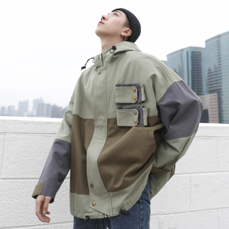 2019 Men's Streetwear Bomber Jackets Casual Cotton Cargo Clothes Cap Long Sleeve Loose Coats Green/grey Color Windbreaker S-XL 2019 Men's Streetwear Bomber Jackets Casual Cotton Cargo Clothes Cap Long Sleeve Loose Coats Green/grey Color Windbreaker S-XL
