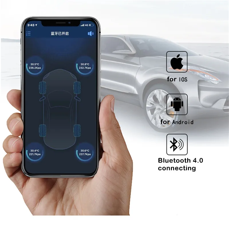 Для Android IOS Smart TPMS автомобильная система контроля давления в шинах Беспроводная сигнализация для шин Bluetooth TMPS с 4 внешними датчиками