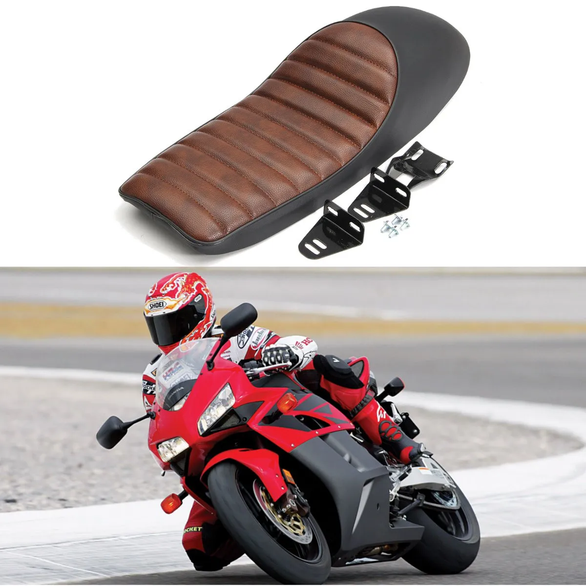

Autoleader Motorcycle Hump Cafe Racer Vintage Soft Seat Cover Durable for Honda CB 400 550 750 ABS+PU Leather 62x21.5x15cm