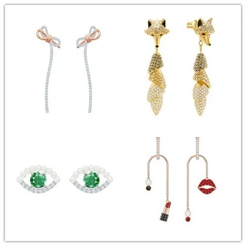 

2019 Bow high quality Silver Stud Earrings For Women Long Ear Woman 1:1 Swa New Recommend