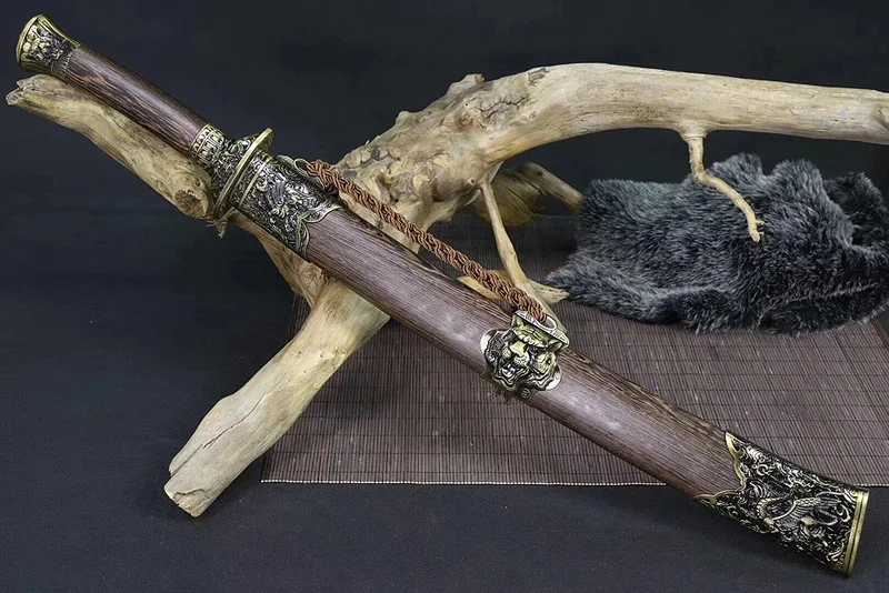 

Qing Dynasty Straight Blade Chinese Sword Hand-made Damascus Folded Steel+clay tempered Ebony Hard wood Japanese Samurai Sword