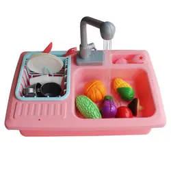 Детская маленькая кухня игровая вода чистящие игрушки маленький бассейн игровой дом детский сад Автоматическая циркуляция раковина